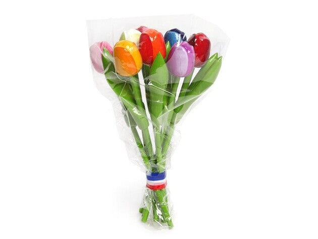 BOEKET 9 HOUTEN TULPEN, MEERDERE KLEUREN