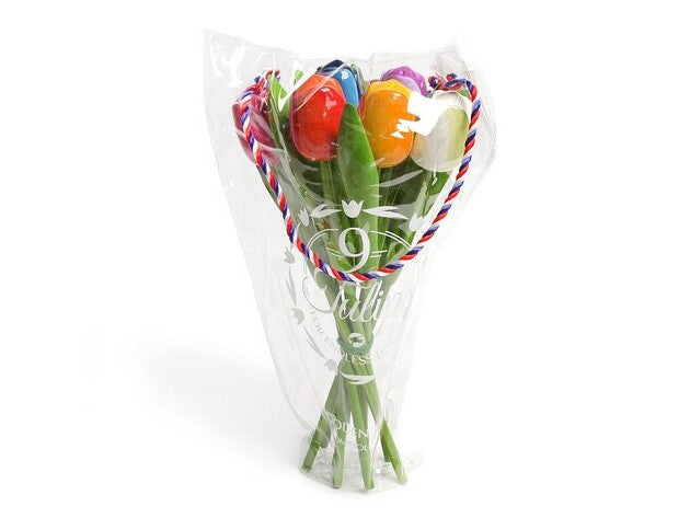 BOEKET 9 HOUTEN TULPEN, MEERDERE KLEUREN